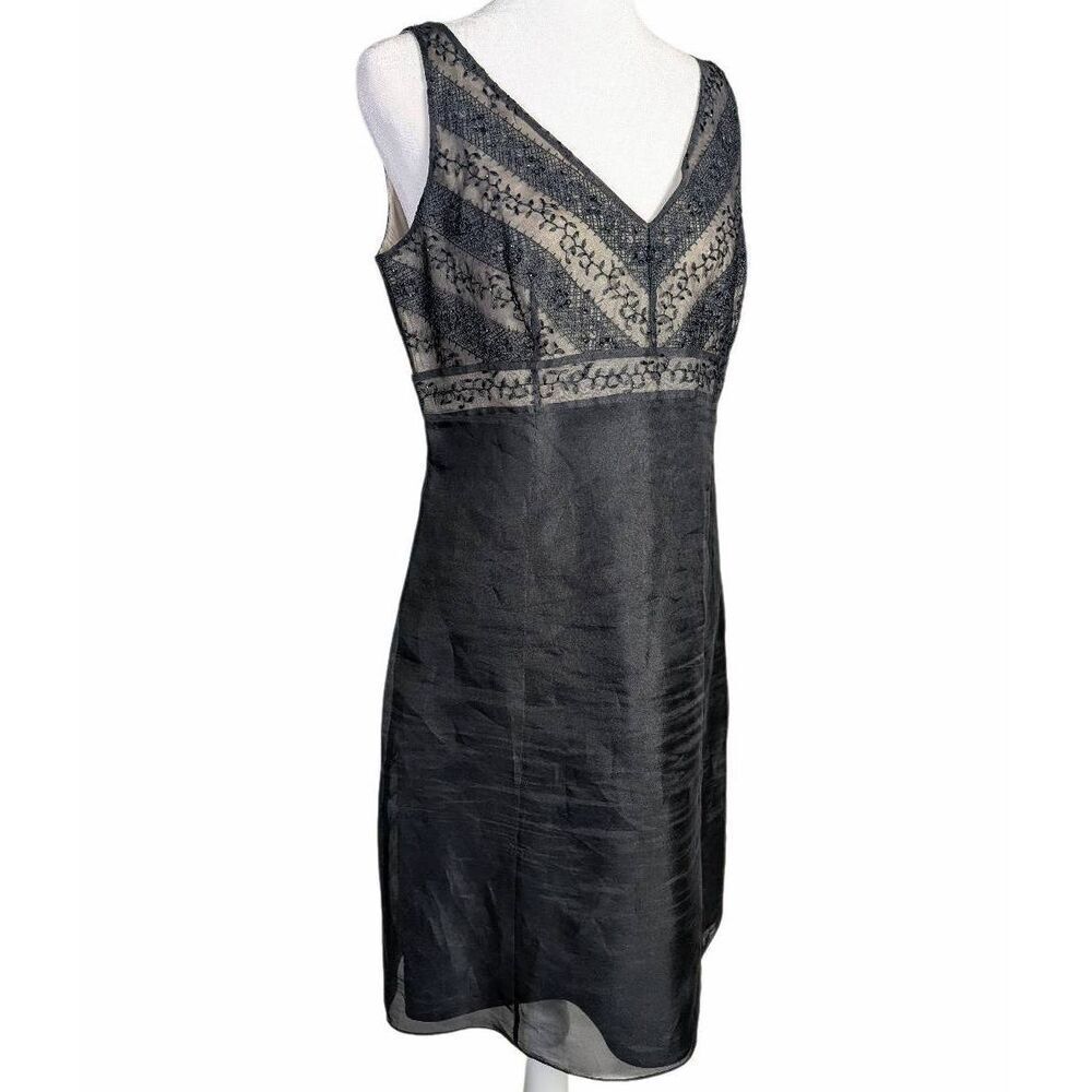 Ann Taylor Vintage black & nude silk overlay embroidered beaded formal dress 8 P